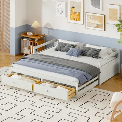Produktbild von UnboxG Tagesbett Schlafsofa 90/180x200 cm Ausziehbett, Erweiterbares Schlafsofa mit Lattenrost und Armlehnen, Polsterbett Kinderbett Sofabett