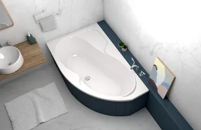 Produktbild von ECOLAM Badewanne Wanne Acrylwanne Eckbadewanne Acryl weiß WELA 170x100 cm LINKS + Wannenträger Styroporträger befliesbar Ablaufgarnitur  Füße Silikon rutschfest Set