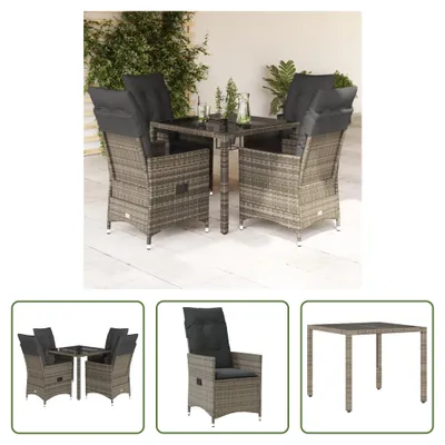 Produktbild von The Living Store 5-tlg. Garten-Essgruppe mit Kissen Grau Poly Rattan