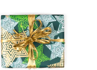 Produktbild von Geschenkpapier gestreifte Sterne 70cm x 2m Rolle grün / gold