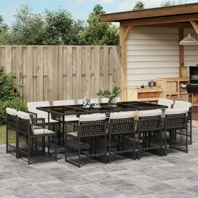 Produktbild von Möbel 13-tlg. Garten-Essgruppe mit Kissen Schwarz Poly Rattan - Sitzgruppe 3211758