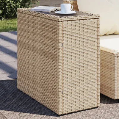 Produktbild von vidaXL Zahradní stolek se skleněnou deskou béžový 58x27,5x55 cm Poly ratan