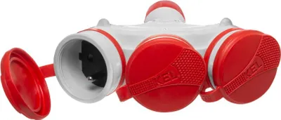 Zdjęcie produktu dla Rozgałęźnik do przedłużacza 3-gniazda z/u 16A 250V IP54 szary/czerwony W-01155
