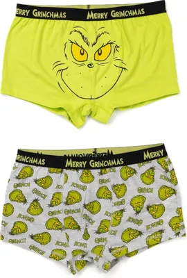 Produktbild von The Grinch Boxershorts für Herren - Unterhose Retro Boxer Unterwäsche Männer Grün/Grau (2er Pack), Größe:S