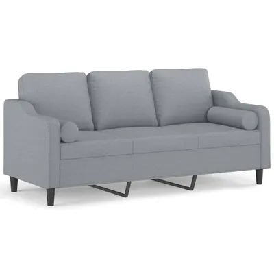 Produktbild von vidaXL 3-Sitzer-Sofa mit Zierkissen Hellgrau 180 cm Stoff