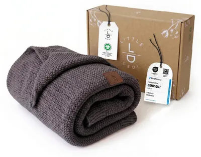 Produktbild von Baby Strickdecke, %100  Baumwolle, Atmungsaktiv 80x100cm Grau