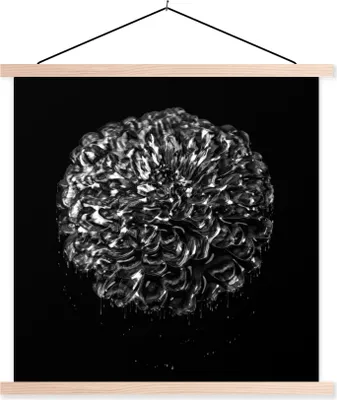 Produktbild von MuchoWow® Textilposter Blumen - Blätter - Schwarz - Weiß 60x60 cm mit holzfarbenen Rahmen - Wanddekoration