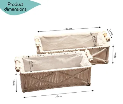 Immagine prodotto di Cestino portaoggetti DECCARO, quadrato, intrecciato, con inserto in tessuto, bianco, set di 2