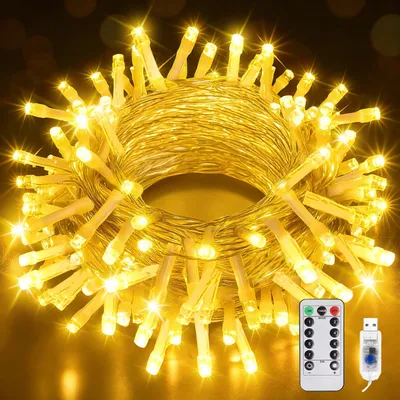 Lichterkette 10m, 100 LEDs, USB, 8 Modi, Fernbedienung, Timer, warmweiß