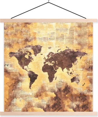 Produktbild von MuchoWow® Textilposter Weltkarte - Punkte - Farben 40x40 cm mit holzfarbenen Rahmen - Posterleiste