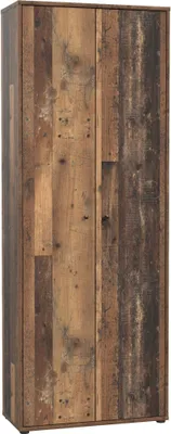 Produktbild von freiraum Moderner Schrank Old Wood Vintage Tembi II, B 73,7 x H 197,5 x T 34,8 cm, Spanplatte, 2 Holztüren, 1 Konstruktionsboden, 4 verstellbare Einlegeböden, schwarze Griffe