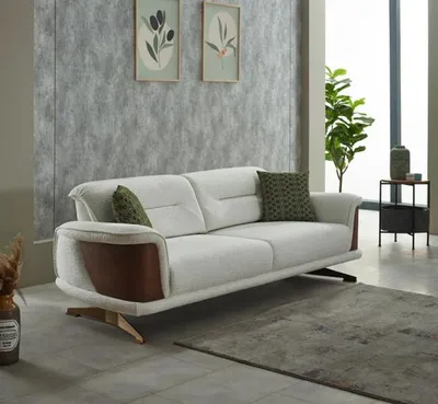 Produktbild von Dreisitzer Couch Weiß Polstersofa Sofa 3 Sitzer Stoffsofa Sofas