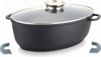 Produktbild von Alu Guss Ovaler Bräter 7,3L  ø38cm Induktion Topf Schmortopf Marmorbeschichtung Bratentopf Entenbräter Gänsebräter Hähnchenbräter