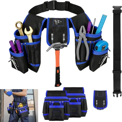 Produktbild von Werkzeuggürtel mit 26 Taschen, verstellbar 66-114 cm, aus Oxford-Stoff, für Handwerker