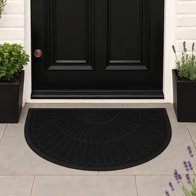 Produktbild von Fußmatte halbrund Tivoli 60x90 cm Schwarz – für Innen & Außen, rutschfest, modernes 3D-Design, leicht zu reinigen, Schmutzfangmatte für die Haustür