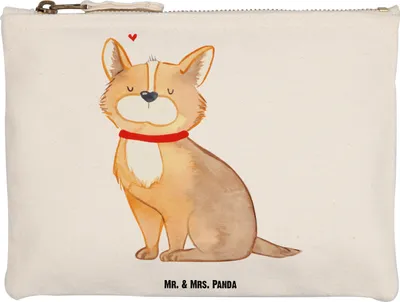 Produktbild von Mr. & Mrs. Panda Etui Hund Glück Grösse XL Große - Weiß - Geschenk, Liebe, Federmappe, Corgie, Herz, Stoffbeutel, Kulturtasche, Sprüche, Mäppchen, Kosmetiktasche, Spruch