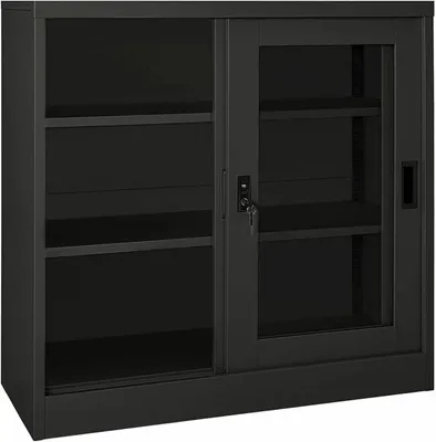 Obrázek produktu pro Kancelářská skříň s posuvnými dveřmi, archivní skříň, skladovací skříň, kovová skříň, ocelová skříň, kovová skříň, kancelářský nábytek, skříň, ocel, antracitová barva, 90x40x90 cm