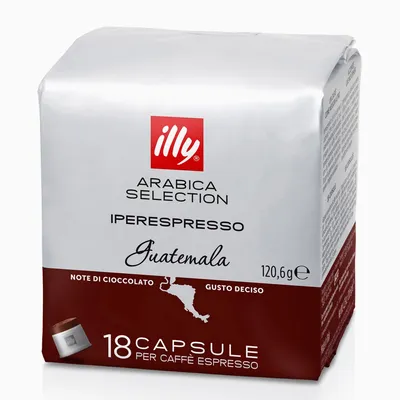 A product shot of a box of illy Iperespresso Guatemala coffee capsules.