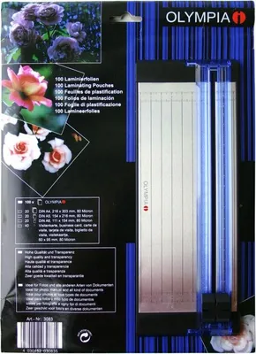 Produktbild von OLYMPIA Laminierfolien-Set mit DIN A5 Schneidelineal, 100 gemischte Folien, 80 Mikron