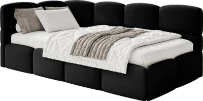 Obrázek produktu pro Selsey Cloudy – dětská postel 90 × 200 cm s matrací, čelo vlevo, černý samet