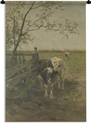 Produktbild von MuchoWow® Wandteppich Wandbehang Der Milchwagen - Gemälde von Anton Mauve 90x135 cm Tapisserie Dekoration Wandtuch - Baumwolle - Wandskulptur