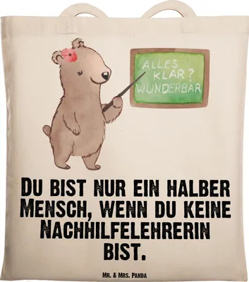 Produktbild von Mr. & Mrs. Panda Baumwolltasche Nachhilfelehrerin Herz - Transparent - Geschenk, Tasche, Tote Bag, Lustig, Jutebeutel, Witzig, Nachhilfeschule, Spruch, Laptoptasche