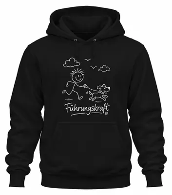 Productafbeelding van Leidinggevende, hondenliefhebber, wandelaar, grappige stickfiguur, uni hoodie, zwart, maat M