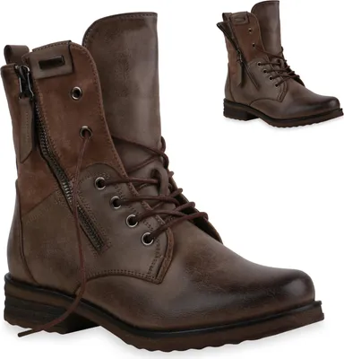 Produktbild von Mytrendshoe Damen Schnürstiefeletten Leicht Gefüttert Blockabsatz Stiefeletten 835417, Farbe: Khaki, Größe: 36