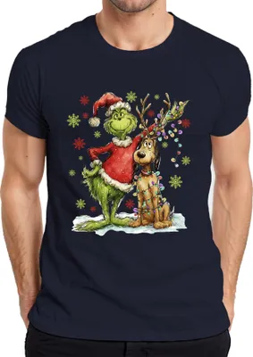 Produktbild von Grinch Weihnachten Rentier Lichterkette Schneeflocken Geschenk Herren T-Shirt, Navy, 3XL