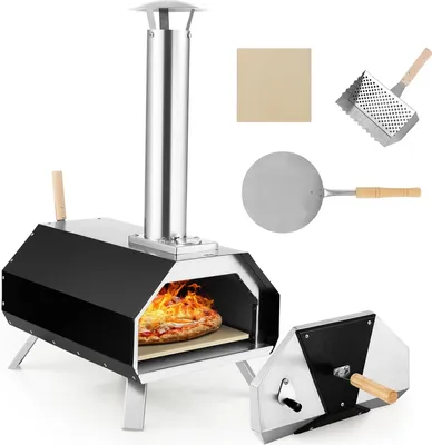 Zdjęcie produktu dla Zewnętrzny piec do pizzy KOMFOTTEU, przenośny piec opalany drewnem z kamieniem do pizzy, łopatą do pizzy, termometrem i składanymi nogami, piec do pizzy, stal nierdzewna, piec do pizzy, do grilla, kempingu