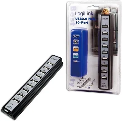 Image de LogiLink Hub USB 2.0 10 ports avec alimentation noir (boîte pliante de 1)