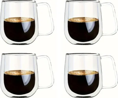 Immagine prodotto di Bicchieri termici a doppia parete RHP in set da 2/4/6 pezzi - bicchieri da caffè resistenti al calore con manico per cappuccino, latte macchiato e tè. Eleganti tazze da tè isolate per un piacere ottimale. set di 4 bicchieri da 250 ml