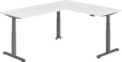 Produktbild von bümö Eckschreibtisch elektrisch höhenverstellbar L-Form - Nachbildung: Weiß, Gestell: Graphit, Größe: Eckschreibtisch 180 x 240 cm