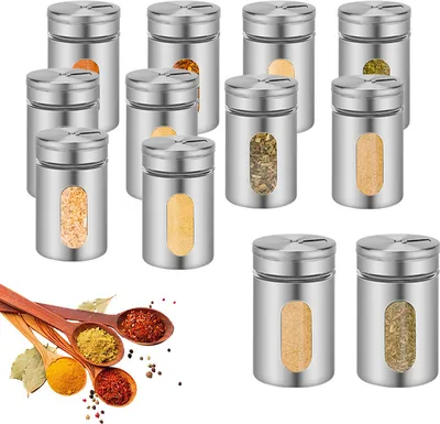 Produktbild von Yakimz Gewürzstreuer 12er Edelstahl mit Etiketten Bügelverschlus Gewürzdosen