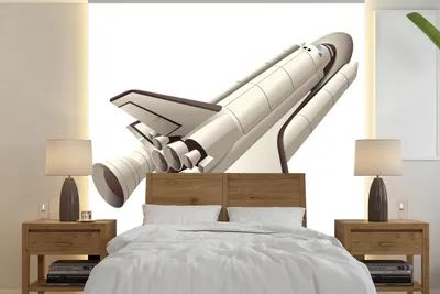 Produktbild von MuchoWow® Fototapete für Wohnzimmer oder Schlafzimmer Wandtapete Vinyl Motivtapete Eine Illustration der Raumfähre vor einem weißen Hintergrund - 280x280 cm - Hintergrundbild