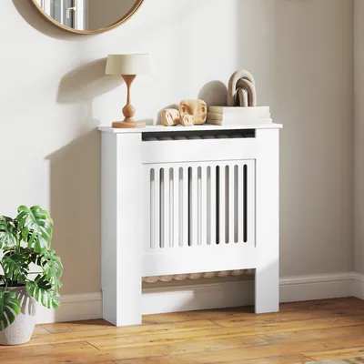 Produktbild von Heizkörperverkleidung mit Ablage, Heizungsabdeckung, MDF Spanplatte, Weiß | 78 x 19 x 81 cm | 8 kg | Kippschutz