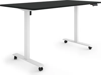 Produktbild von ESMART Germany ETX-121WB 160x80cm Schwarz Ergonomischer Steh-Sitz-Schreibtisch auf Rollen Stufenlos elektrisch höhenverstellbar 78,5-128,5cm 3 x Memory Aktivitätserinnerung Soft-Start/Stopp