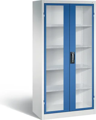 Produktbild von C+P Werkstattschrank mit Fenster | HxBxT 195x93x50cm | Lichtgrau/Enzianblau