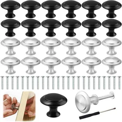 Produktbild von Famanu Möbelknöpfe Set 24 Stück schwarz silber 27 mm für Schränke und Möbel