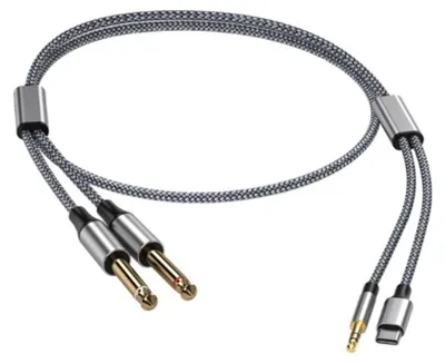 Produktbild von INF 3-in-1 zu Dual 6.35mm Audiokabel, geflochten, mit DAC, für Gitarre 5,3 m