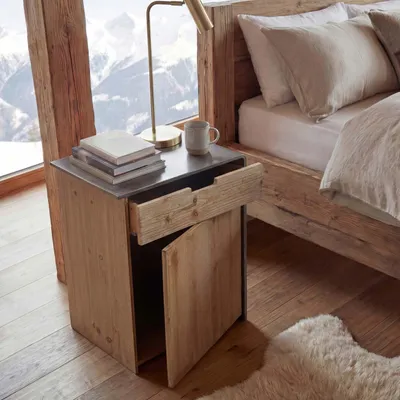 Produktbild von Kommode MCW-L76, Nachttisch Beistelltisch, Industrial Massives-Holz MVG- 60x50x40cm, natur mit Metall-Optik