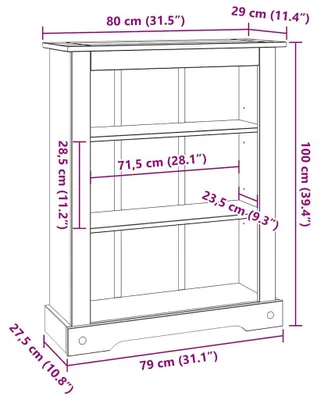Imagen del producto de Estantería de pared de 3 compartimentos, estilo México, madera de pino, 80x29x100 cm