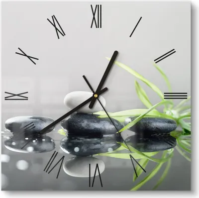 Produktbild von DEQORI Glasuhr 30x30 cm Römisch 'Naturstein Arrangement' Wanduhr Glas Uhr Design leise