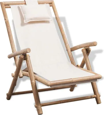 Produktbild von Klappbarer Bambus Liegestuhl mit Kissen, 4-fach verstellbarer Rückenlehne, 86x62 cm