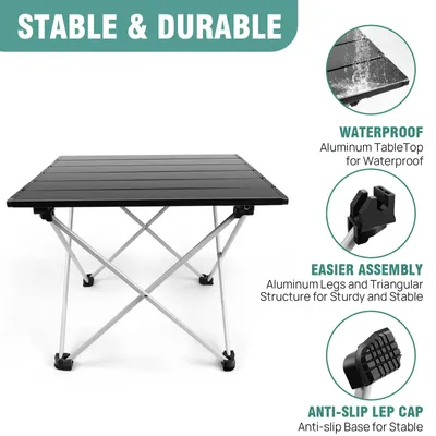 Zdjęcie produktu dla Mini stolik kempingowy - składany stolik outdoorowy - blat aluminiowy o wymiarach 40x35x32 cm - przenośny - idealny do campingów, pikników i wędkowania