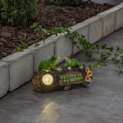 Produktbild von LED Solar Figur Froggy - 2 Frösche auf Baumstumpf - warmweiße LED - Dämmerungssensor