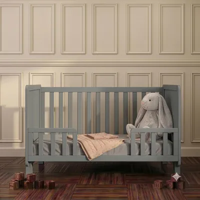 Produktbild von Love For Sleep Babybett Gitterbett Grau 120 x 60 cm + Schaumstoffmatratze + Hölzerne Sicherheitsbarriere
