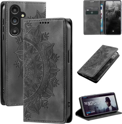 Produktbild von Mandala Handyhülle für Samsung Galaxy S25 FE RFID Schutz Klapphülle Case Cover Design Schutzhülle Farbe: Schwarz