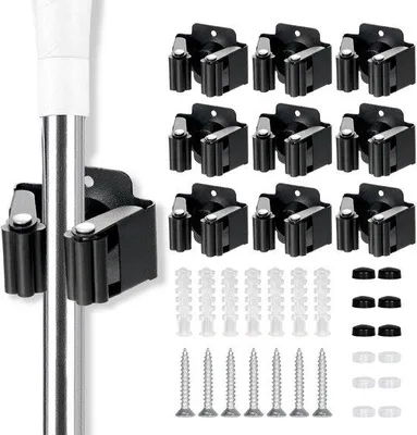 Produktbild von Unyqoos® rostfreie Edelstahl-Wandhalter (Set 9) – Werkzeughalter für Gartengeräte & Besen, platzsparend mit Kunststoffrollen (bis 3 kg), für Haus & Garage