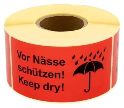 Zdjęcie produktu dla Etykiety ostrzegawcze chronić przed wilgocią 100X50 mm 500 sztuk